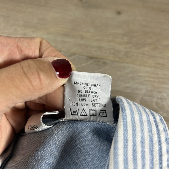 VTG Disney Store Men's Small Blue Striped Mickey Embroidered Button Up Cotton - Picture 9 of 12